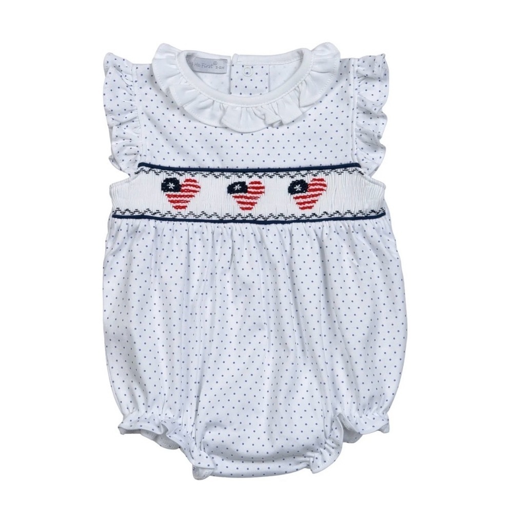 Hug Me First USA Flags Hand Smocked Bubble Romper Size 0-3M